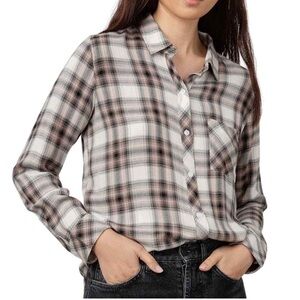 Rails Hunter Button Down Shirt Ivory Coal Blush Plaid Super‎ Soft M14